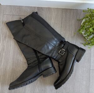 Women's Black Leather Boots Wide Calf Size 9